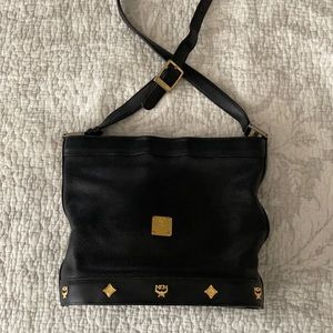 Vintage MCM Crossbody Purse Black Leather Gold